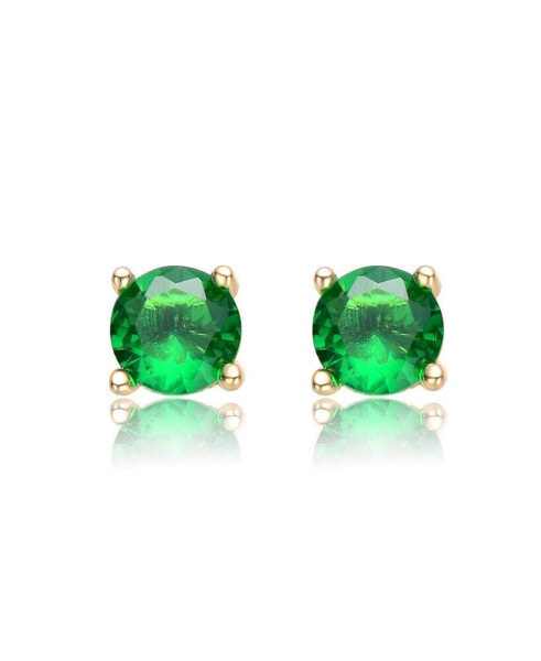 Adorable 14K Gold Plated Emerald Green Cubic Zirconia Stud Earrings for Teens