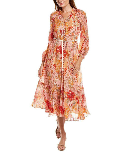 Zimmermann Printed Silk-Blend Midi Dress Women's Orange 0P