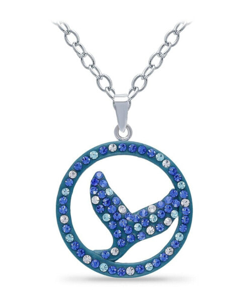 Crystal Dotted Whale Tail Circle Pendant Sterling Silver Necklace