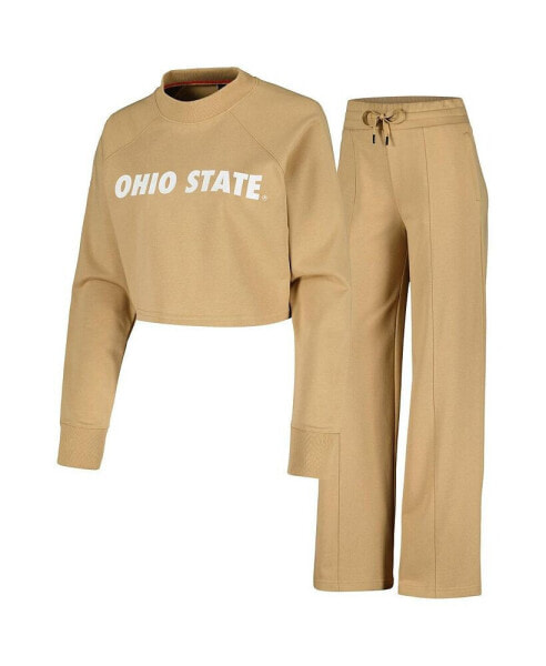 Women's Tan Ohio State Buckeyes Raglan Cropped Sweatshirt and Sweatpants Set
