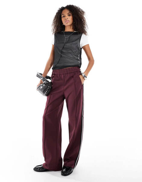 ONLY side panel wide leg track pant in burgundy