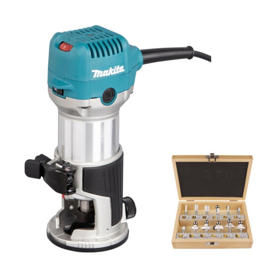 Makita Multifunktionsfräse RT0702CX2J inkl. Fräsmodule im MAKPAC + Makita Fräser-Set 12-tlg.