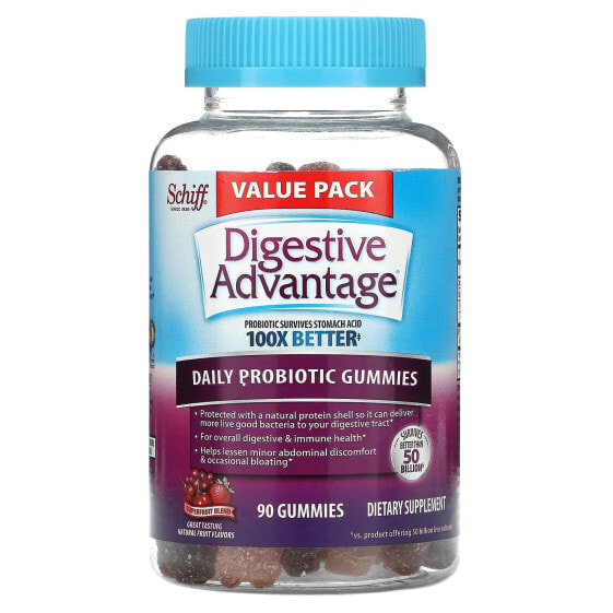 Пробиотические мармеладки для пищеварения Schiff Digestive Advantage, натуральные фруктовые вкусы, 90 штук