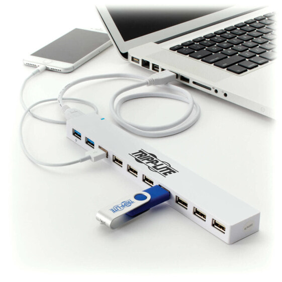 Tripp U360-010C-2X3 10-Port USB 3.0 / USB 2.0 Combo Hub - USB Charging - 2 USB 3.0 & 8 USB 2.0 Ports - USB 3.2 Gen 1 (3.1 Gen 1) Micro-B - USB 2.0 - USB 3.2 Gen 1 (3.1 Gen 1) Type-A - 5000 Mbit/s - White - Acrylonitrile butadiene styrene (ABS) - Vietnam