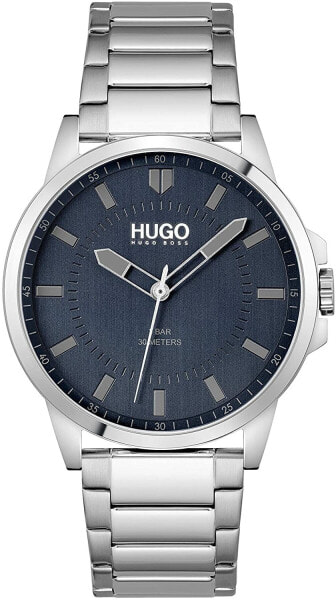 Мужские наручные часы с серебряным браслетом HUGO Men's Quartz Watch with Stainless Steel Strap, Silver, 22 (Model: 1530186)