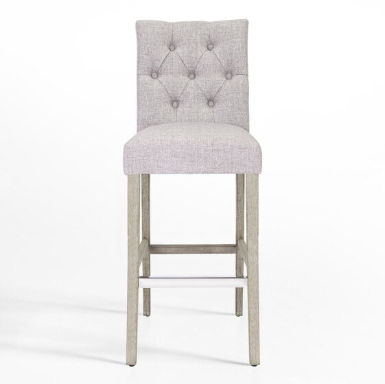 29" Upholstered Linen Fabric Tufted Bar Stool Chair