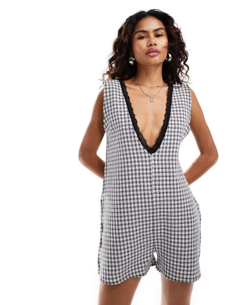 Reclaimed Vintage western milkmaid playsuit in gingham