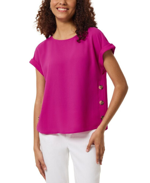 Women's Crewneck Short-Sleeve Button-Trim Top