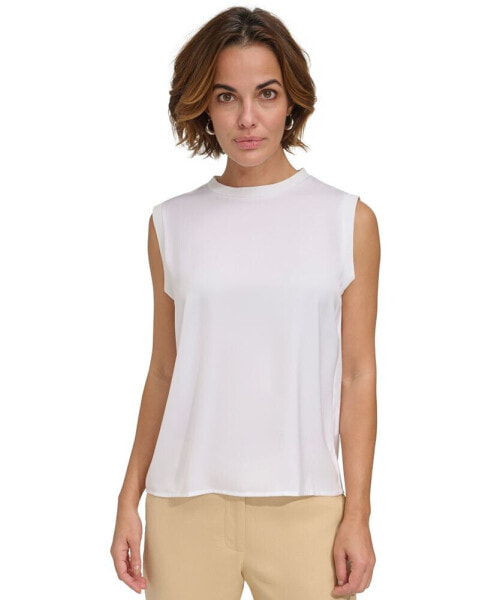 Women's Rib-Trim Satin Sleeveless Top