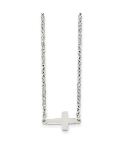 Chisel polished Sideways Cross on a 18 inch Cable Chain Necklace