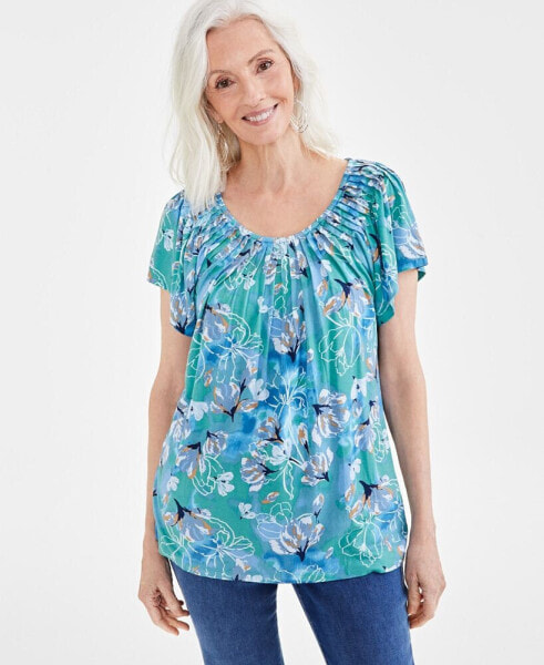 Women's Printed Pleated Scoop-Neck Top, Created for Macy's