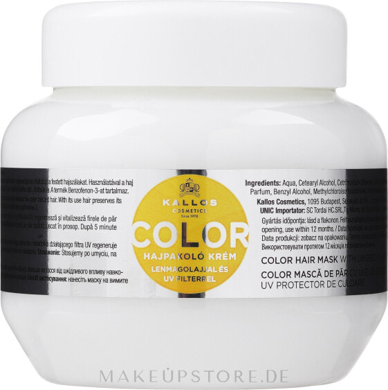 Maske für gefärbtes Haar mit Leinöl und UV-Filter - Kallos Cosmetics Color H.Mask with lins.Oil.Uv Filte Mask 275 ml