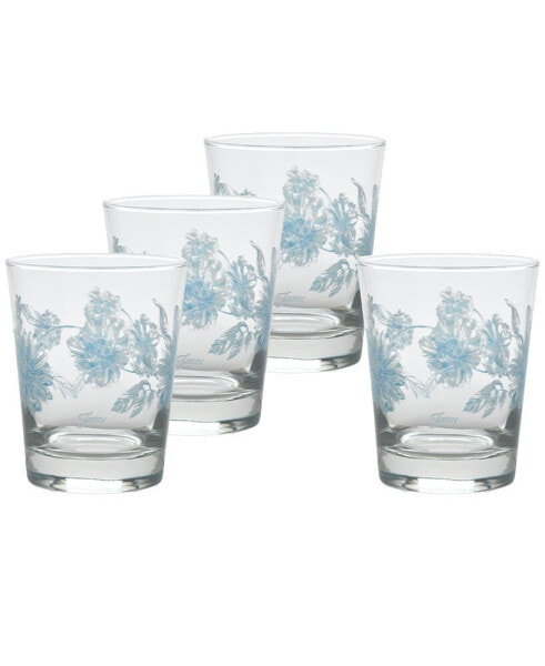 Botanical Floral 15-Ounce DOF Double Old Fashioned Glass Set of 4