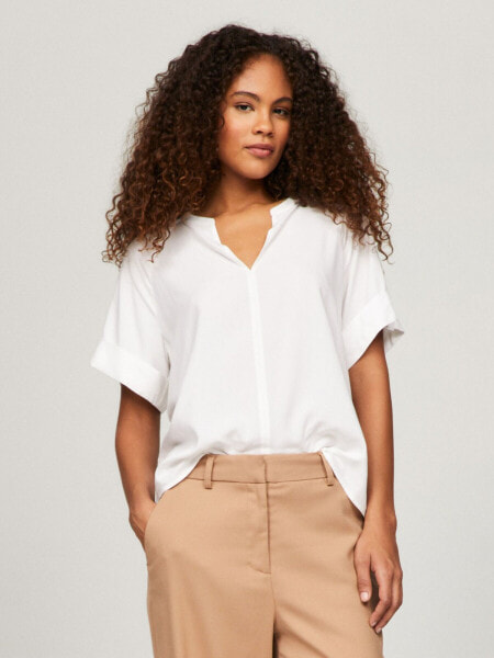 Solid Roll Tab Short-Sleeve Top