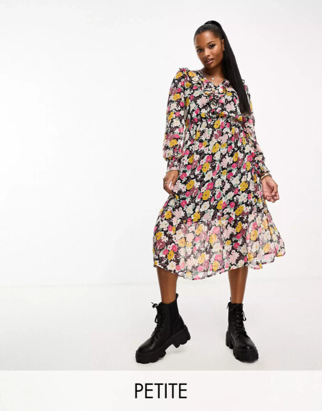 JDY Petite frill detail midi dress in multi floral