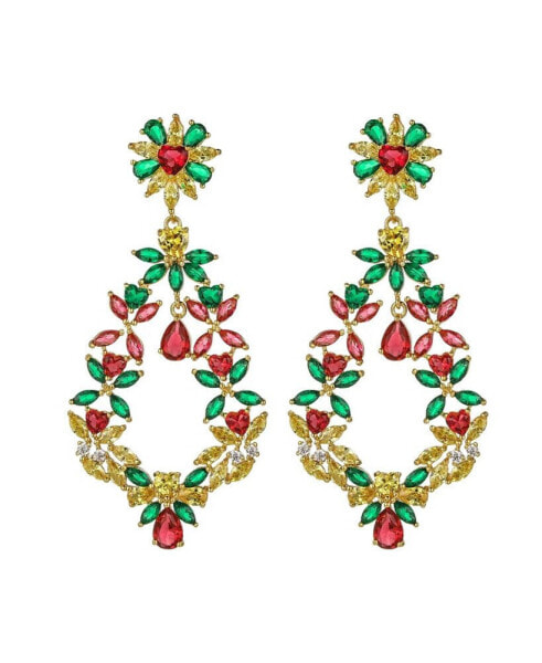 Gold-Tone Emerald and Ruby Accent Earrings