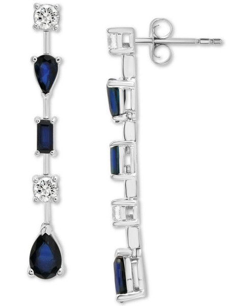 Blue Sapphire (2 ct. t.w.) & White Sapphire (3/8 ct. t.w.) Linear Drop Earrings in Sterling Silver