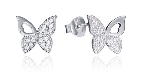 Silver earrings with zircons Butterflies Popular 71053E000-30