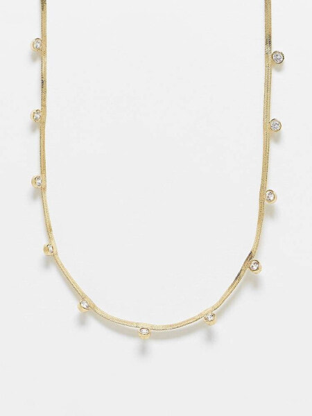 Pieces 18k plated necklace with rhinestone detail in gold