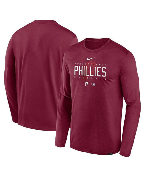 Men's Burgundy Philadelphia Phillies Authentic Collection Team Logo Legend Performance Long Sleeve T-shirt