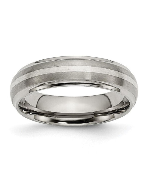 Titanium Brushed Sterling Silver Inlay Ridged Edge Band Ring