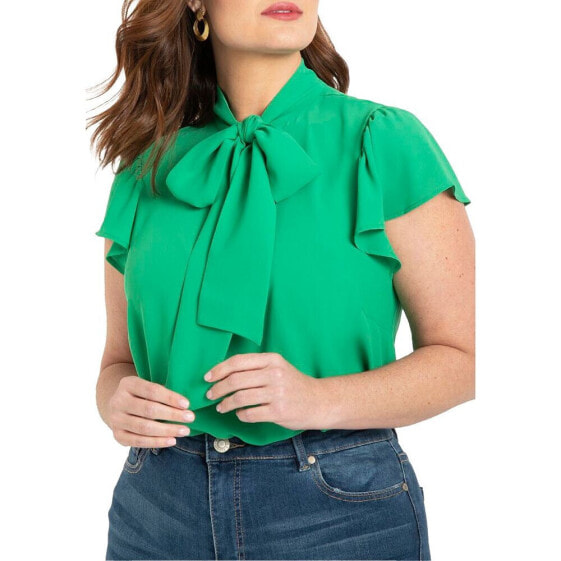 Plus Size Flutter Sleeve Tie Neck Blouse