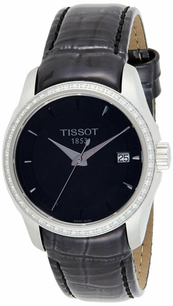 Tissot Ladies Couturier Black Dial Diamond Leather Watch - T0352106605100 NEW