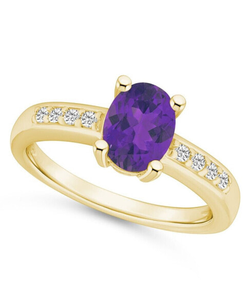 Amethyst and Diamond Ring (1- 1/5 ct.t.w and 1/8 ct.t.w) 14K Yellow Gold