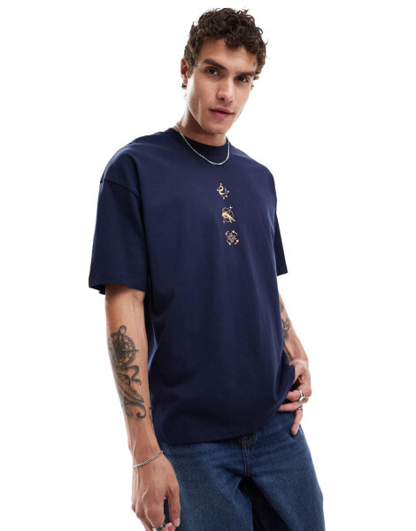 ASOS DESIGN oversized t-shirt with celestial front print in navy