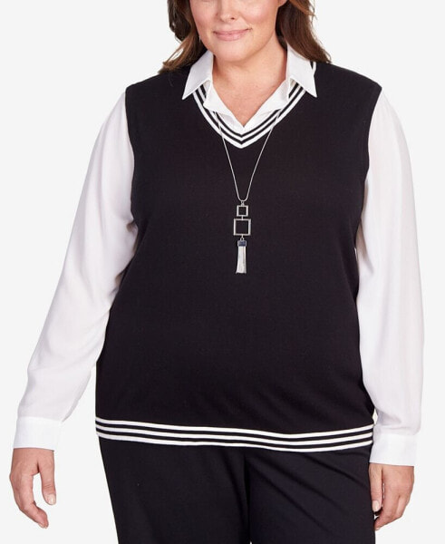 Plus Size Downtown Vibe Stripe Trim Two in One Sweater