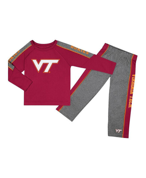 Toddler Boys Maroon, Heather Gray Virginia Tech Hokies Logo Raglan Long Sleeve T-shirt and Pants Set