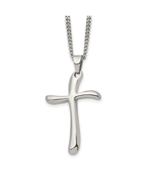 Polished Wavy Cross Pendant on a Curb Chain Necklace