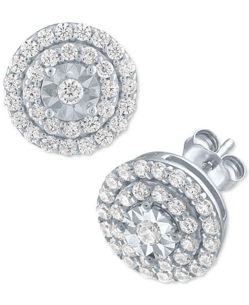 Lab-Created Diamond Cluster Stud Earrings (3/4 ct. t.w.) in Sterling Silver