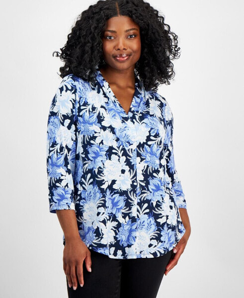 Туника JM Collection plus Size Linear Garden V-Neck, создана для Macy's.