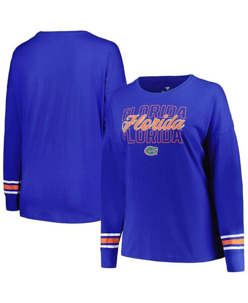 Women's Royal Florida Gators Plus Size Triple Script Scoop Neck Long Sleeve T-shirt