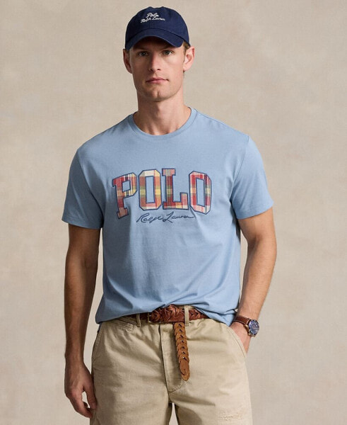 Men's Classic-Fit Plaid-Logo Jersey T-Shirt