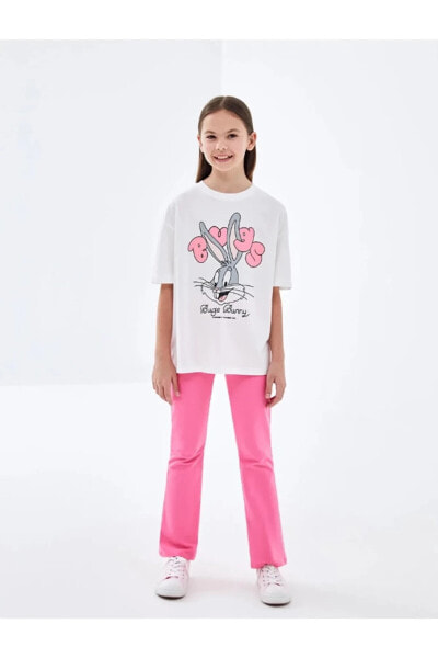 LCW Bugs Bunny Baskılı %100 Pamuk Kids Bisiklet Yaka Kısa Kollu Kız Çocuk Tişört
