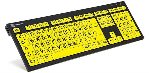 Logickeyboard XL Print NERO - Full-size (100%) - Wired - USB - QWERTZ - Black - Yellow