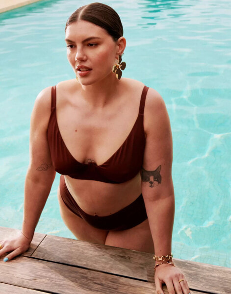 ASOS DESIGN Curve Maya step front underwired bikini top in chocolate brown