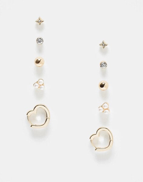 Accessorize 5 pack mix & match earrings in pearl and gold