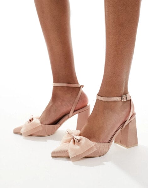 Be Mine Bridal Jomi block heeled shoes with bow in blush