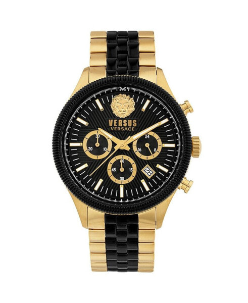 Men's Chronograph Date Quartz Colonne Gold-Tone, black Stainless Steel Bracelet 44mm