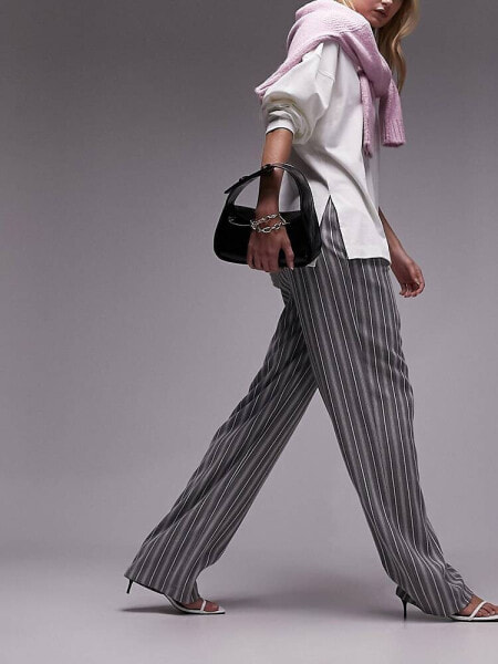 Topshop Tall stripe low slung linen trousers in multi