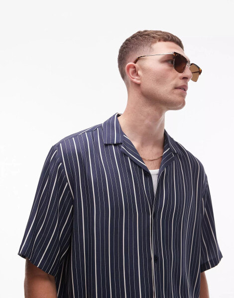 Topman short sleeve striped shirt in navy