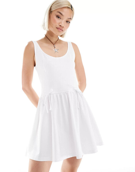 COLLUSION mini smock dress with tie detail in white