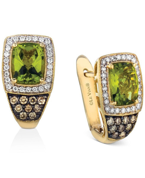 Green Apple Peridot (4-1/5 ct. t.w.), Chocolate Diamonds (3/8 ct. t.w.) & Vanilla Diamonds (1/3 ct. t.w.) Earrings in 14k Yellow Gold