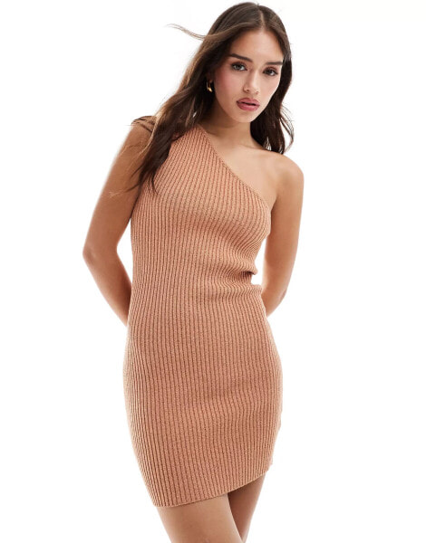 Pretty Lavish one shoulder knit mini dress in rust