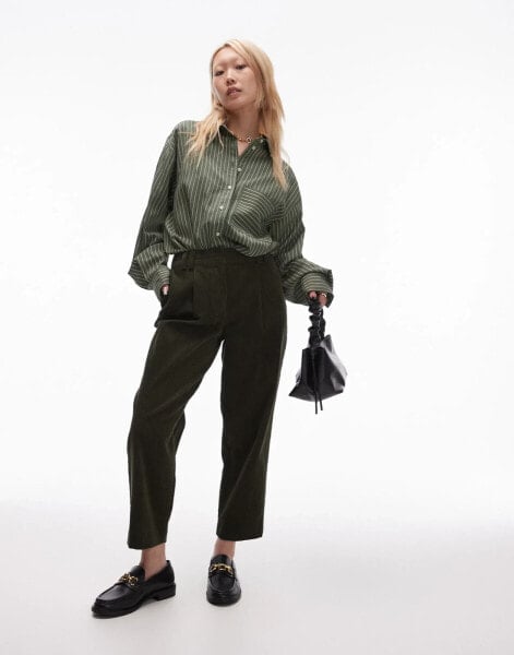 Topshop Petite cord peg trouser in khaki