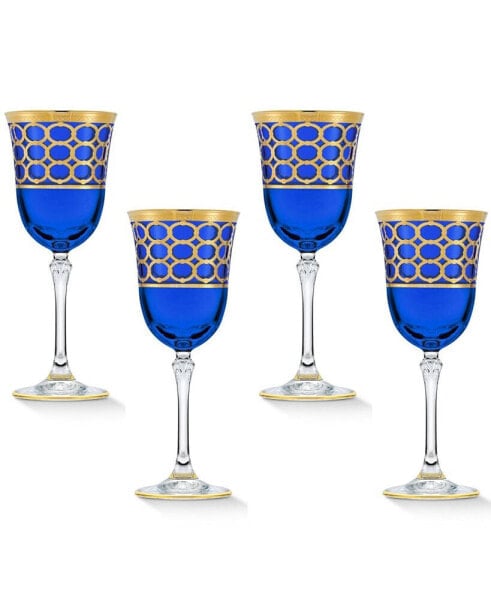 Бокалы для вина Lorren Home Trends синие с золотыми кольцами, набор из 4 шт.