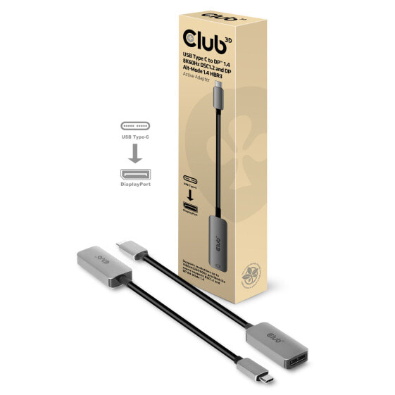 Club 3D CAC-1567 - USB Type C - DisplayPort - Male/Female - 0.22 m - Black - Silver